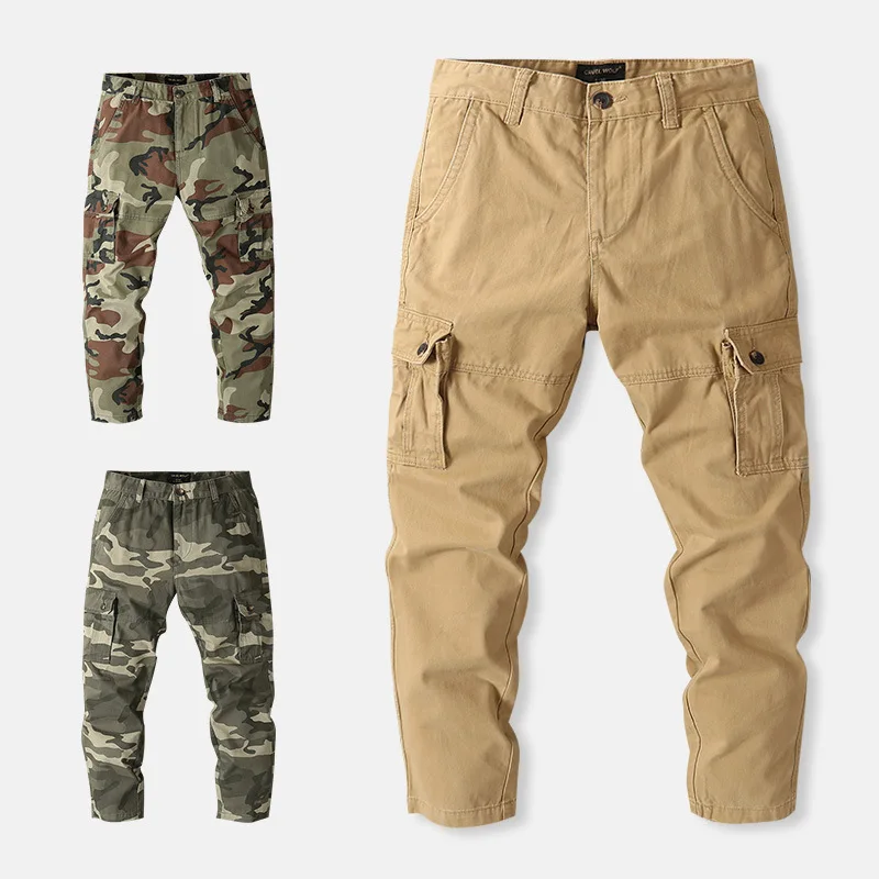 

Men's Autumn/Spring Cotton Casual Pants Tactical Multi-Pockets Camouflage Cargo Pants Outdoor Hiking Pants