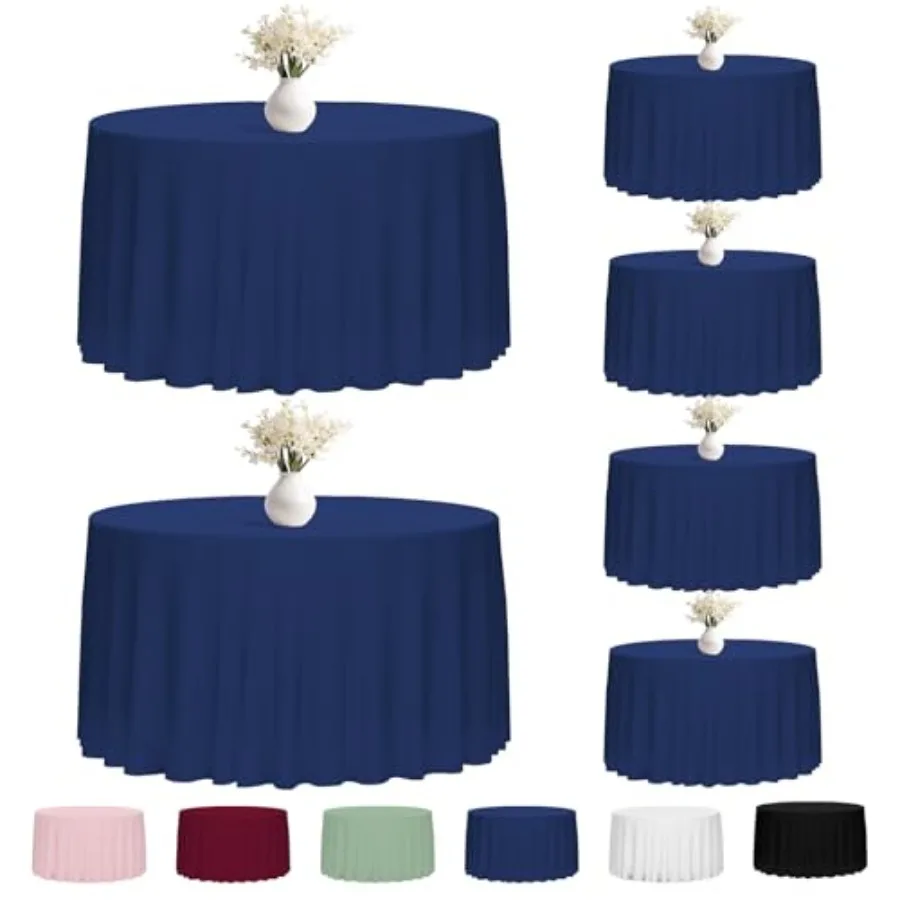

120 Inch Round Tablecloth 6 Pack Round Table Cloth Polyester Fabric Washable Table Covers for Wedding Party Banquet Dining Birt