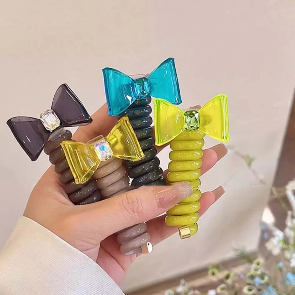 Resin Telephone Wire Hair Rope Rhinestone Candy Color Bubble Braid Hair Tie Hair Styling Tools Scrunchies Crooked Hair Loop