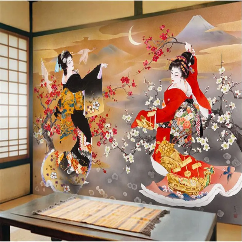 

Custom Size 3D Japanese Style Ukiyo-e Geisha Sakura Wall Paper 3D Sushi Restaurant Izakaya Hotel Tatami Decor Mural Wallpaper 3D