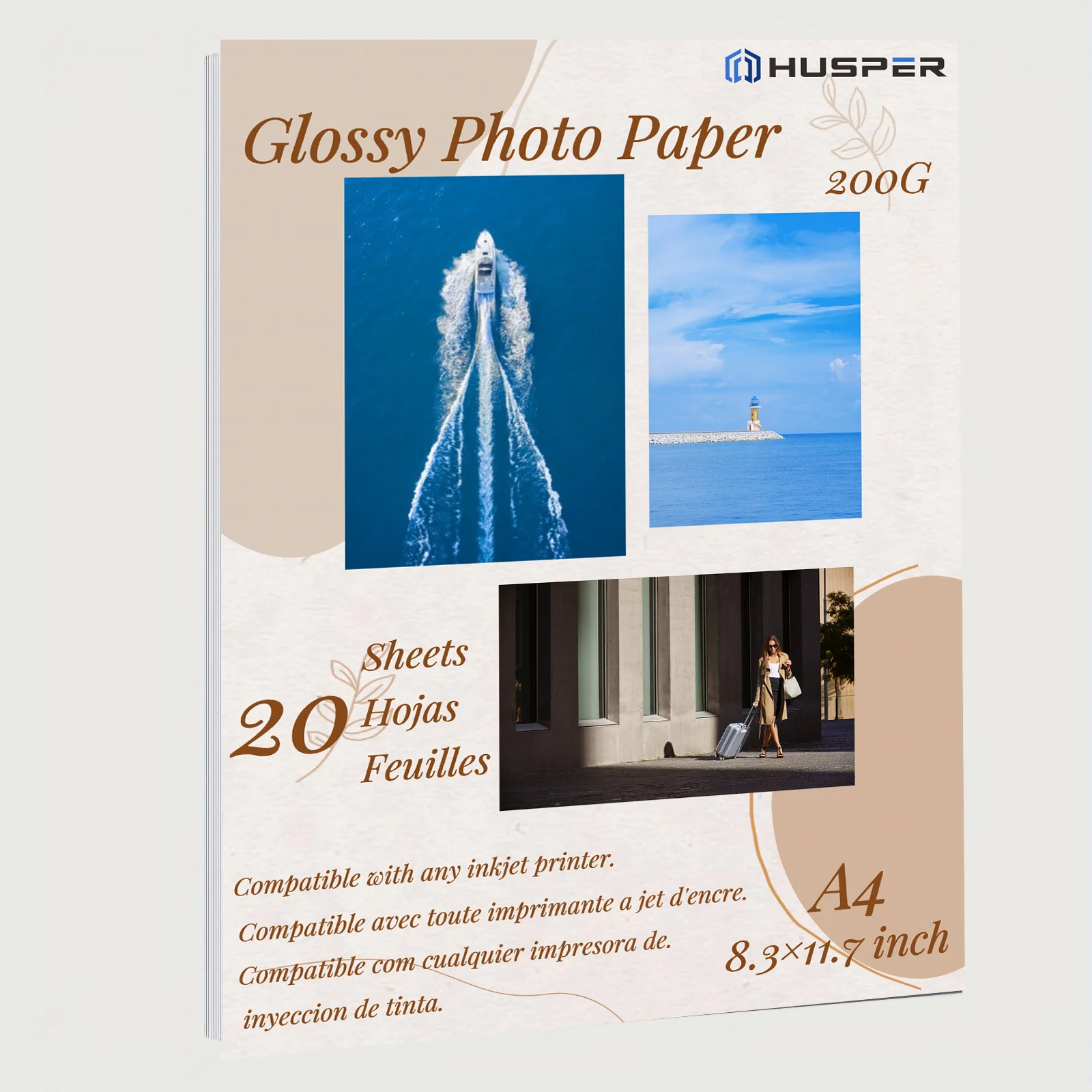 

HUSPER A4, размер 200 г, 20 листов, глянцевая фотобумага для струйной печати, 8,3 × 11,7 дюйма