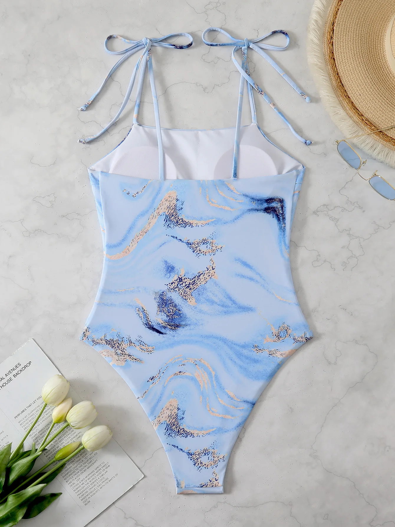 2026 Costume da bagno intero con stampa senza schienale a coppa a triangolo da donna senza maniche Monokini aderente sexy Corsetto da spiaggia Perizoma Costumi da bagno