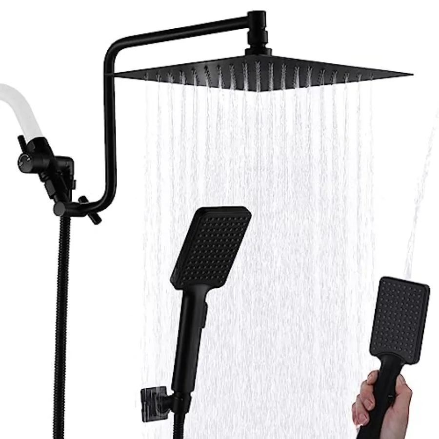 

10" Rafall Shower Head with Handheld Combo Upgrade 12" Extension Arm Height Adjustable Staless Steel Shower Head Brass Shower H