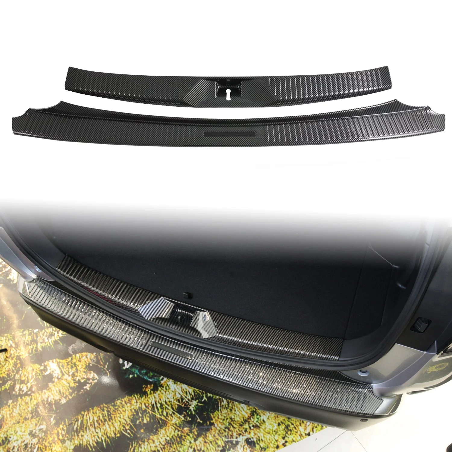 

For Subaru Forester 2025 2026 Car Rear Trunk Inner & Outer Bumper Protector Cover Sill Guard Trim ABS Carbon Fiber Grain 2pcs