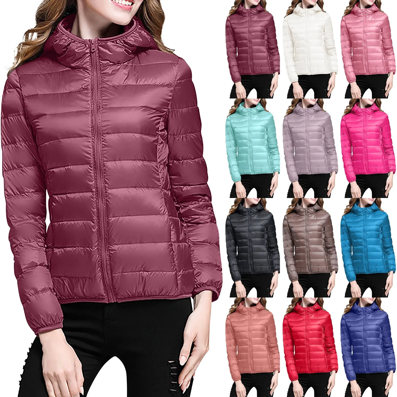 Women Warm Lightweight Jacket Hooded Windproof Winter Coat With Recycled Insulation Winter Slim Short Hooded Warm White Duck