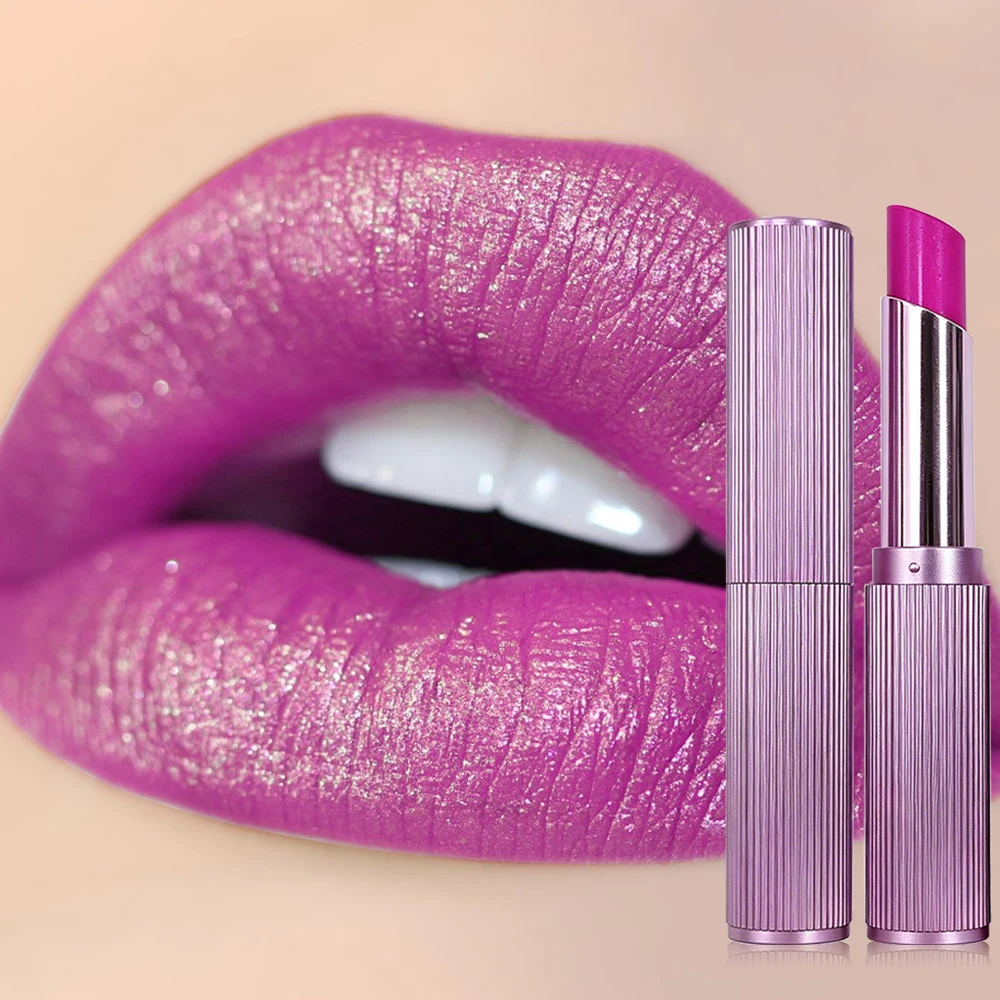 JUJU DREAM Retro Rose Shimmer Lipstick Metallic Glitter Pink Purple Long Lasting Lip Tint