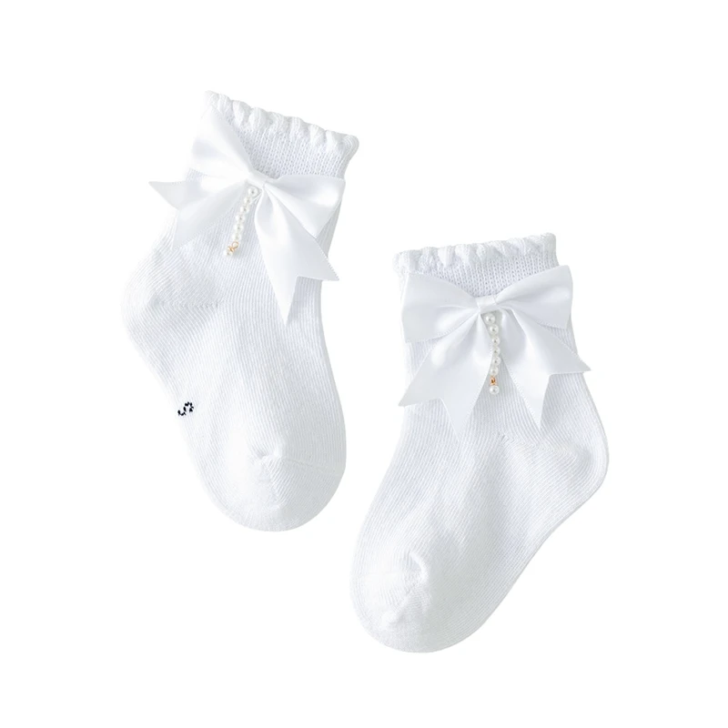 

Cute Baby Girls Lace Ruffle Socks Breathable Toddler Ankle Socks with Bowknot Detail for Summer Dresswear