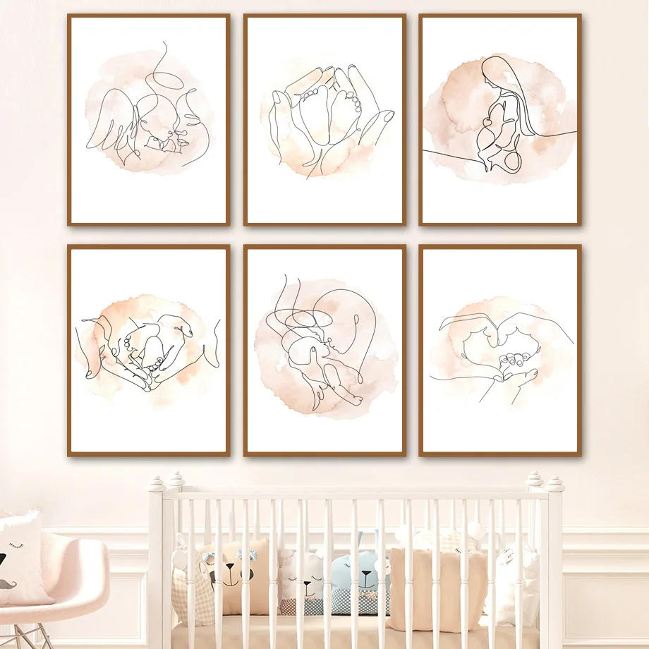 Abstract Line Angel Baby Hands and Feet Posters Wall Art Prints Canvas Painting Father's Day Decor Pictures For Living Kids Room