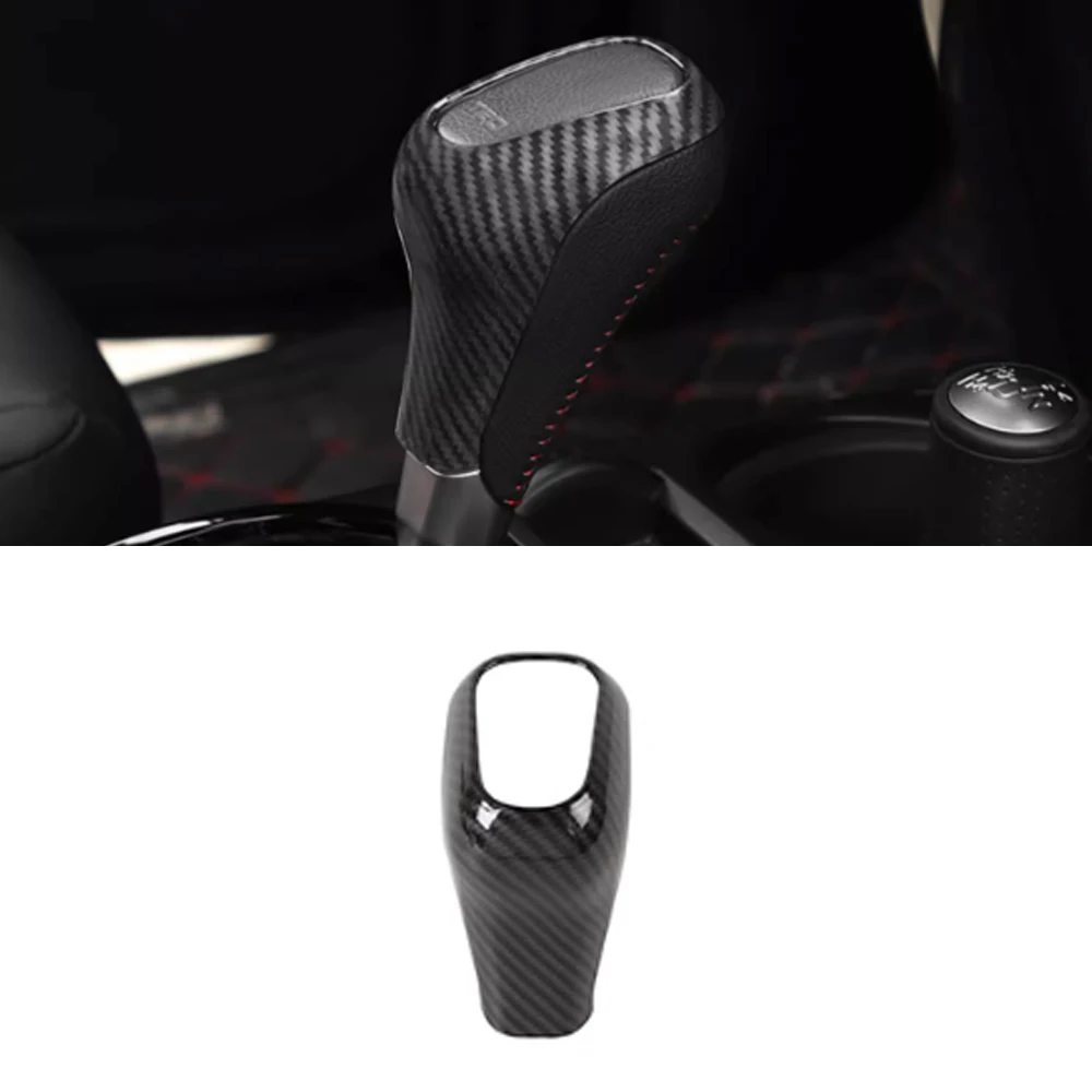 Gear Shift Knob Button Decoration Trim Cover Stickers for 4Runner TRD 2010-2020 Car Interior Accessories Carbon Fiber Grain/Red