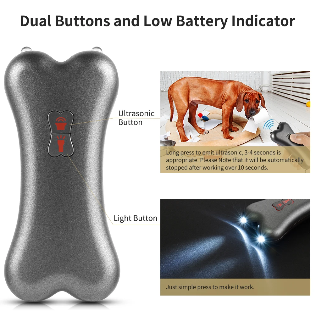 2024 Ultrasonic Handheld Dog Repellent Infrared Dog Deterrent 2 In 1 Pet Trainer With Flashlight Anti Barking Device