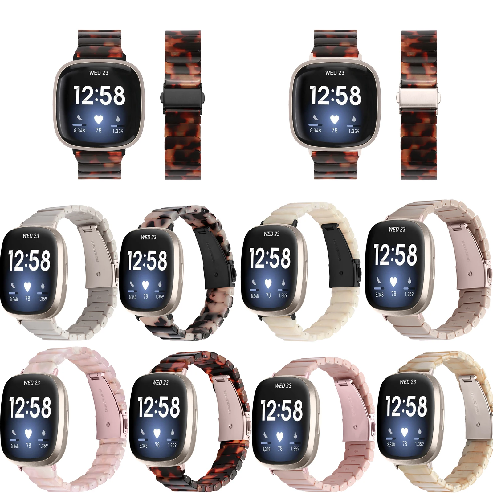 Resin Watchband For fitbit Versa 4 Versa3 band Smart Watch Correa One-Bead Women Men Bracelet Strap for fitbit sense sense2