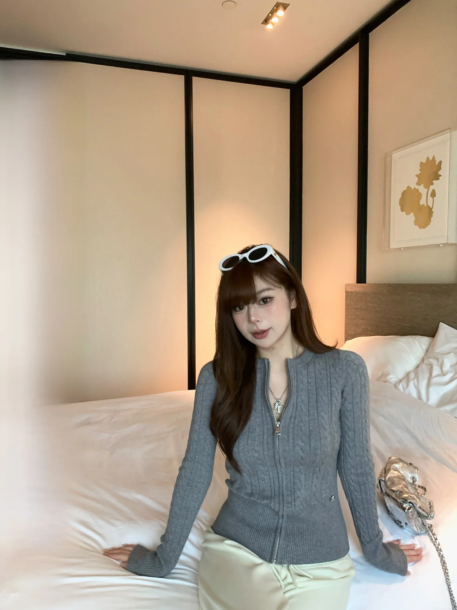 

Wild Spicy Set Art Slim Fit Korean Sle plus Size Sweater Zipper Open Cardigan Large Size Knitwear for Young Women