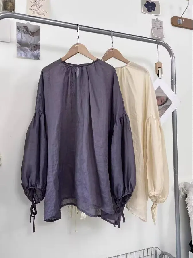 

Slimming Effect Loose Fit Thin T-irt Bell Sve round Ne Sunade Cover up Summer Casual Wear Cotton Blend plus Size