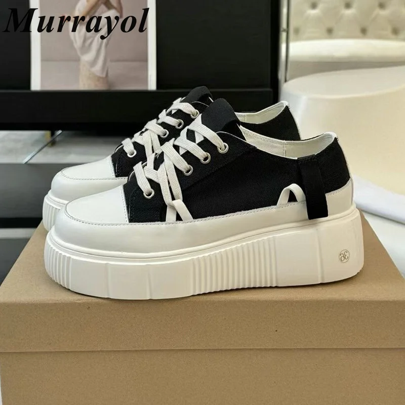 

New Round Toe Solid Color High-top Shoes Women's Canvas Lace-up Thick Bottom Heighten Flat Shoes Four Seasons Casual Shoes