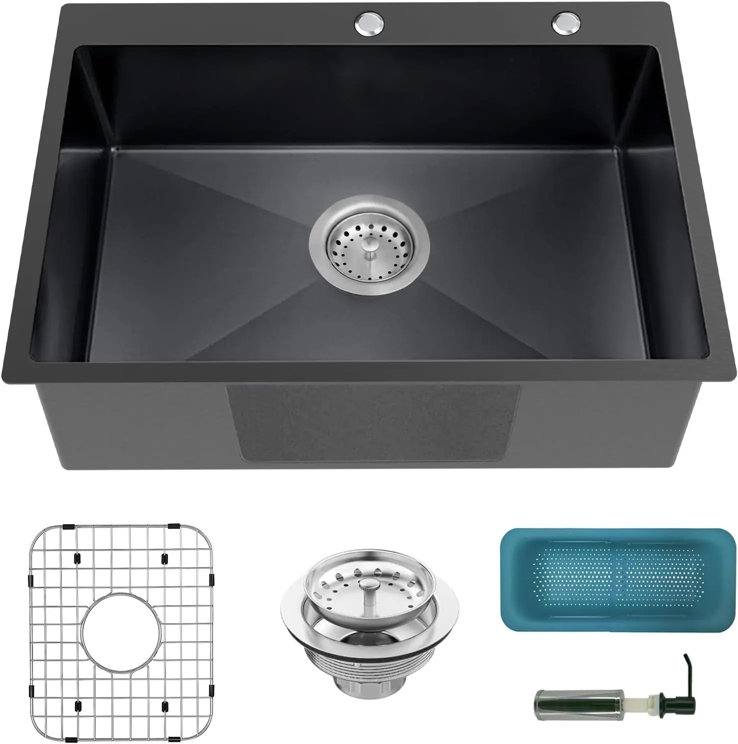 

black kitchen sink, drop in stainless steel 30x22x8 inch topmount single bowl bar sink with accessories-stainless grid,strainer