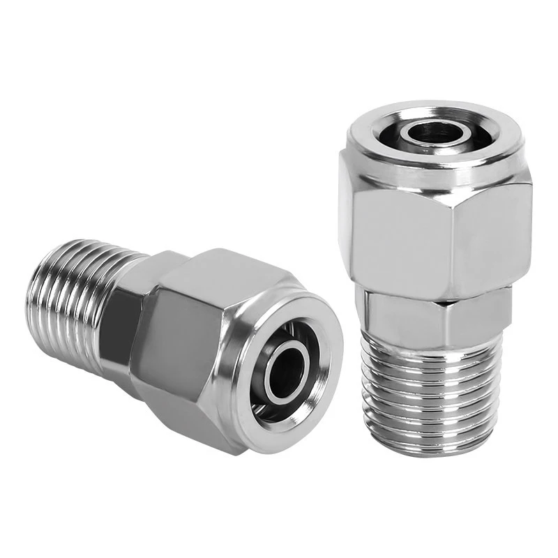 5Pcs 304 Stainless Steel PC Push In Fitting Pneumatic Male Thread Air Tube Quick Connector PC4-01 PC6-02 PC8-03 PC10-04