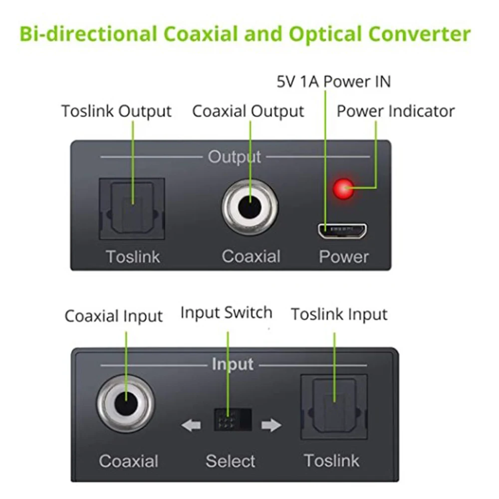 

Bi-Directional Coaxial Converter,Optical SPDIF Toslink to Coaxial Toslink and Coaxial to Optical SPDIF Toslink Converter