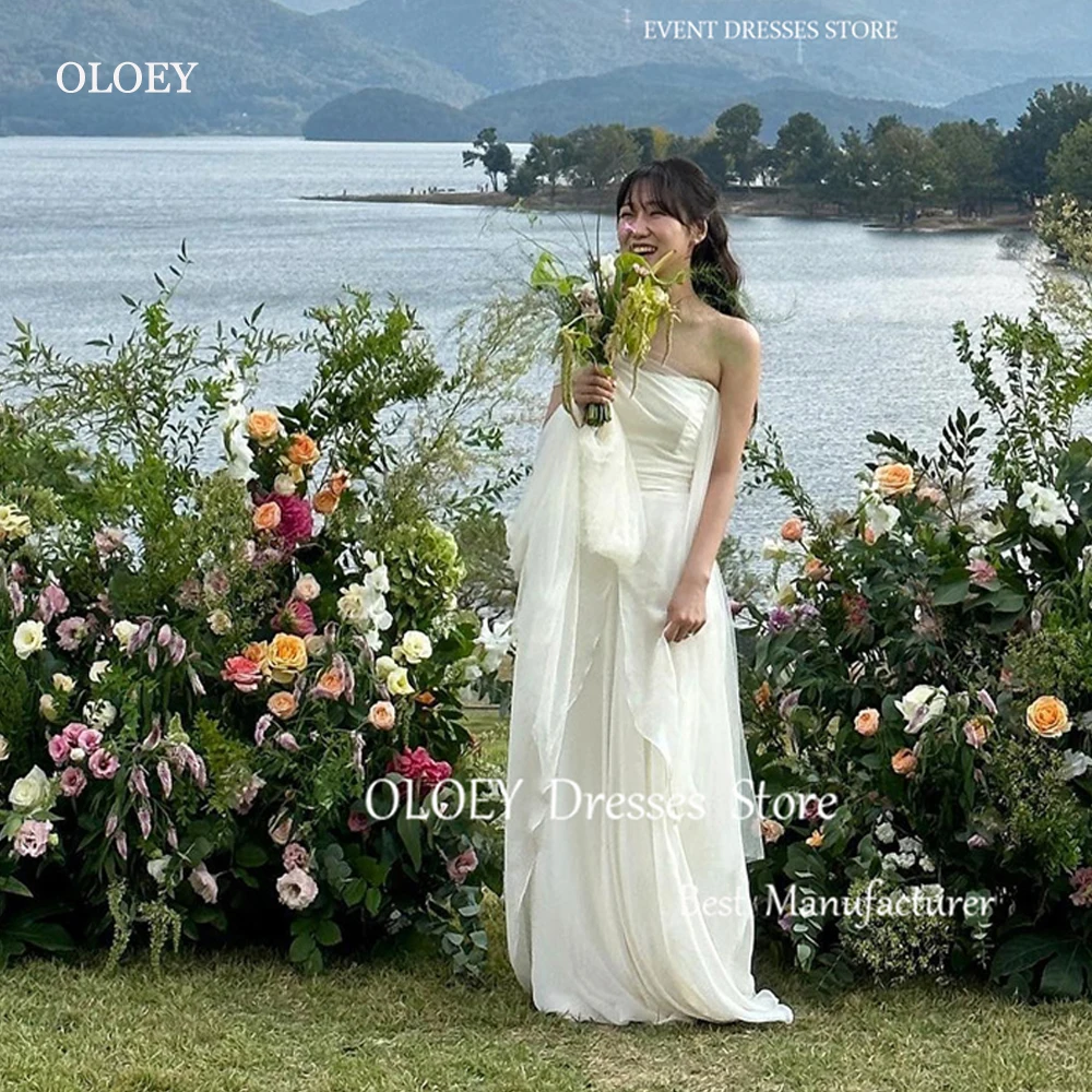 OLOEY Simple A Line Silk Chiffon Wedding Dresses Korea One Shoulder Floor Length Bridal Gowns Photoshoot Corset Back Party Dress