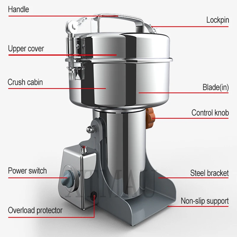 Spices  Cereals Coffee Dry Food Grinder Mill Grinding Machine Flour Powder Crusher