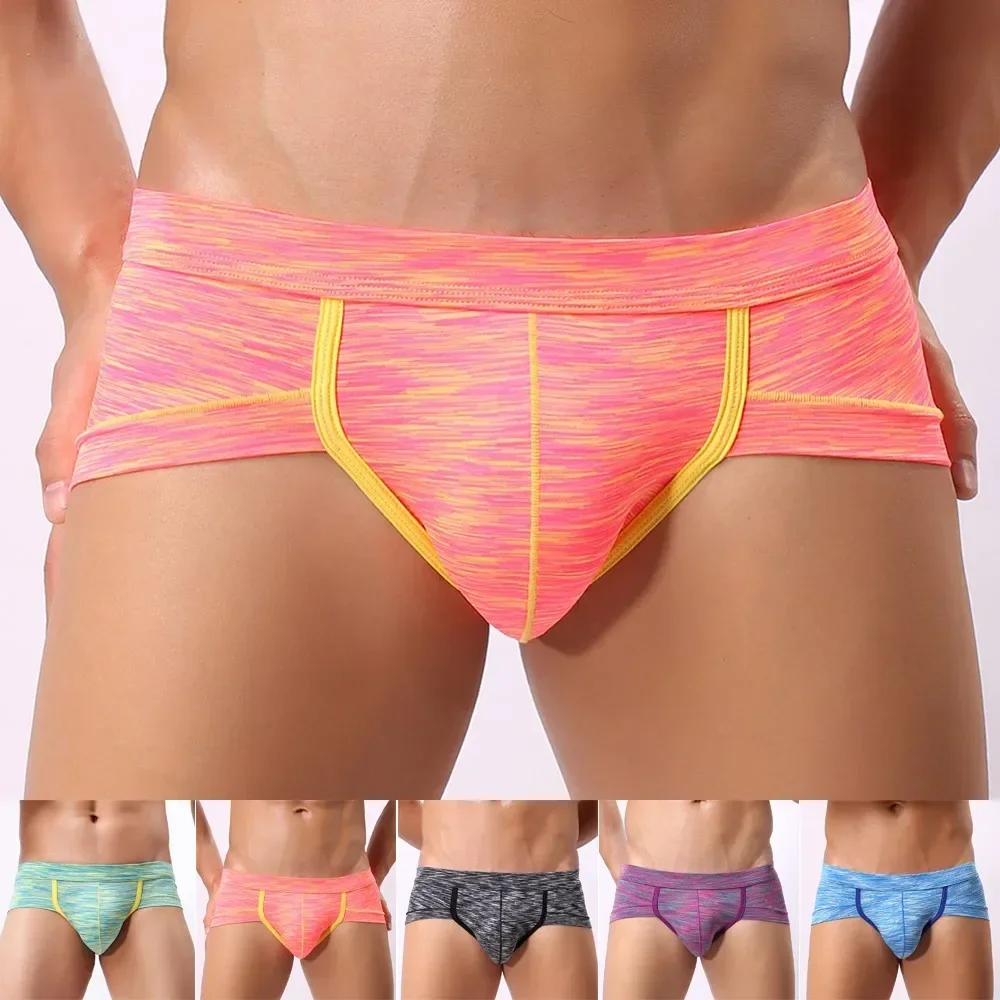 Men\'s Lowrise Triangle Briefs Printing Underwear Underpants with Breathable Fabric Red/Black/Purple/Blue/Yellow