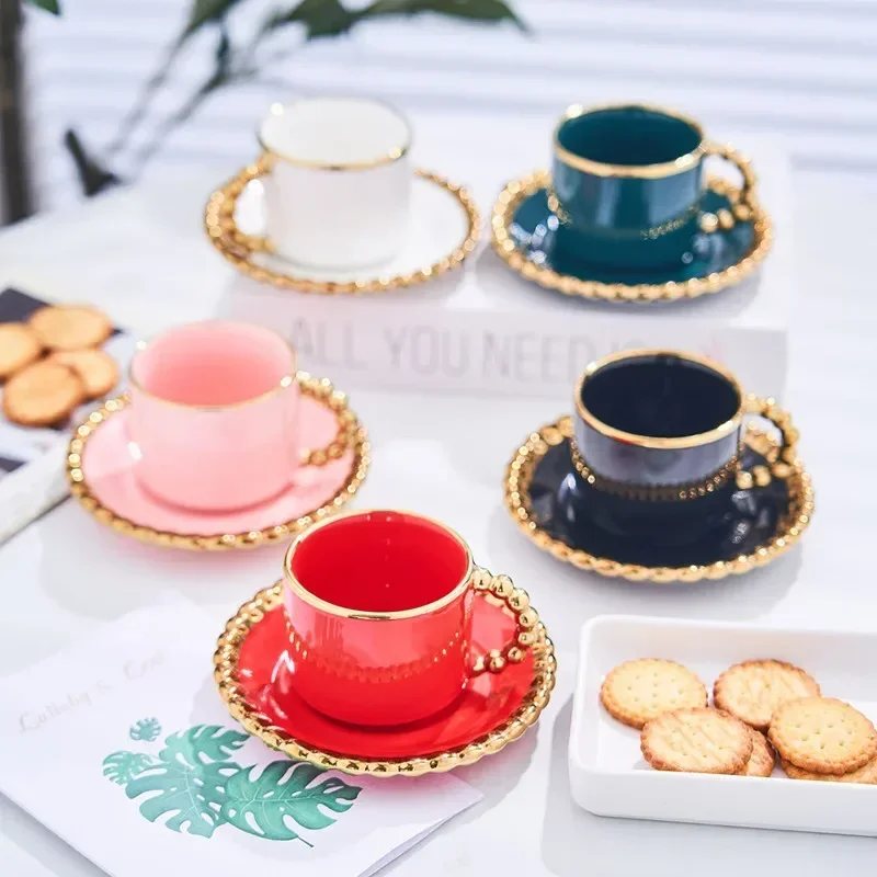 Turkish style coffee cups and dishes high-grade ceramics coffee cup set luxury gold inlay coffee set Christmas present tea set