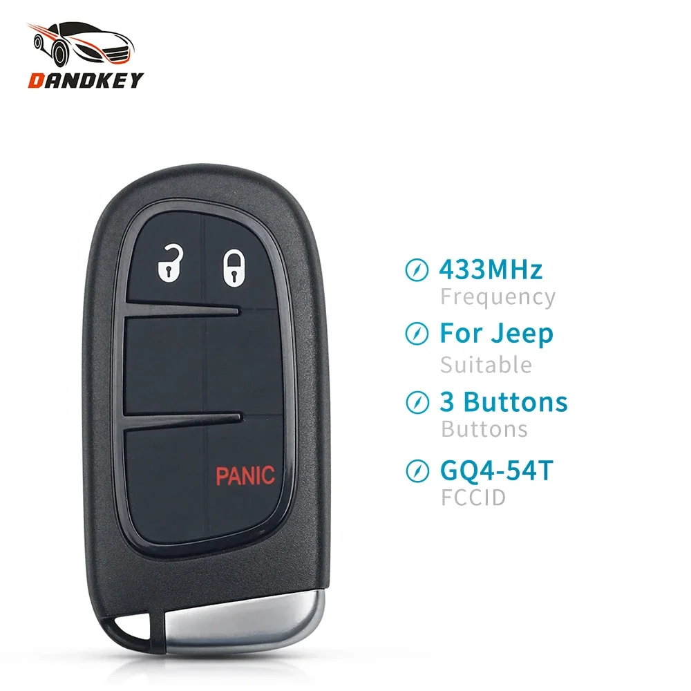 

Dandkey Car GQ4-54T Remote Control Smart Key 433Mhz For 2014 2015 2016 2017 Jeep Cherokee Keyless ID 4A Chip Fob Replacement