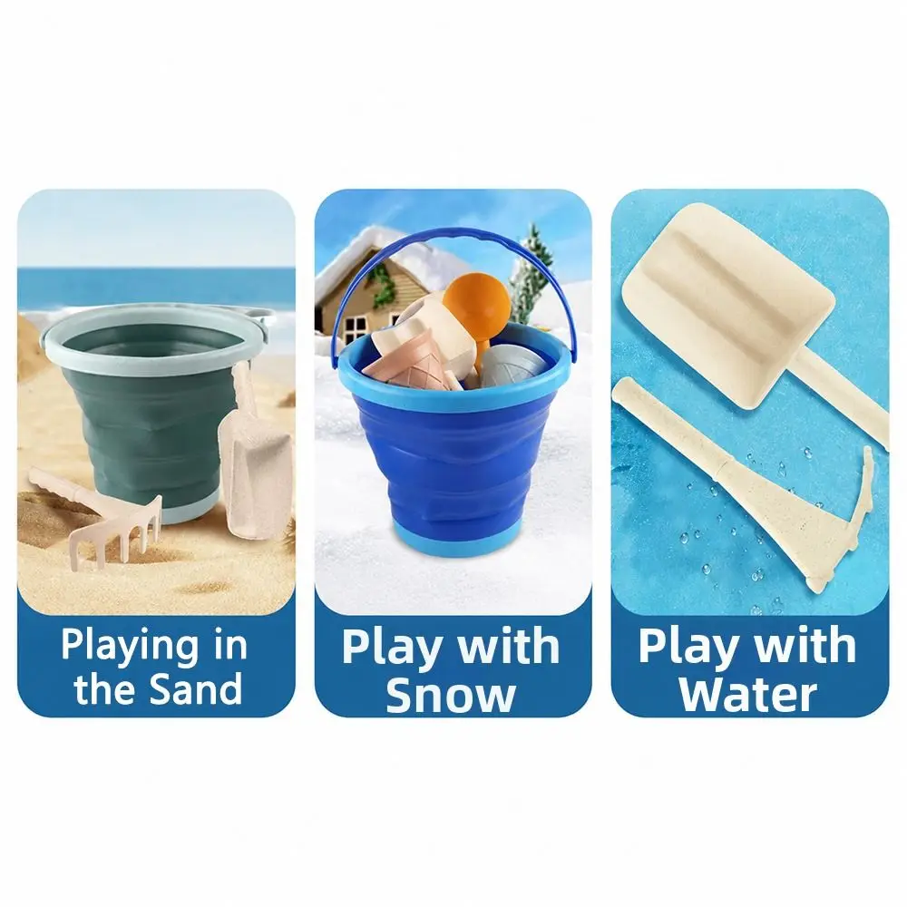 6PCS Multicolor Beach Set Collapsible Bucket Shovel and Rake Sand Play Set Easy To Carry Thicked Beach Play Set Outdoor Sand