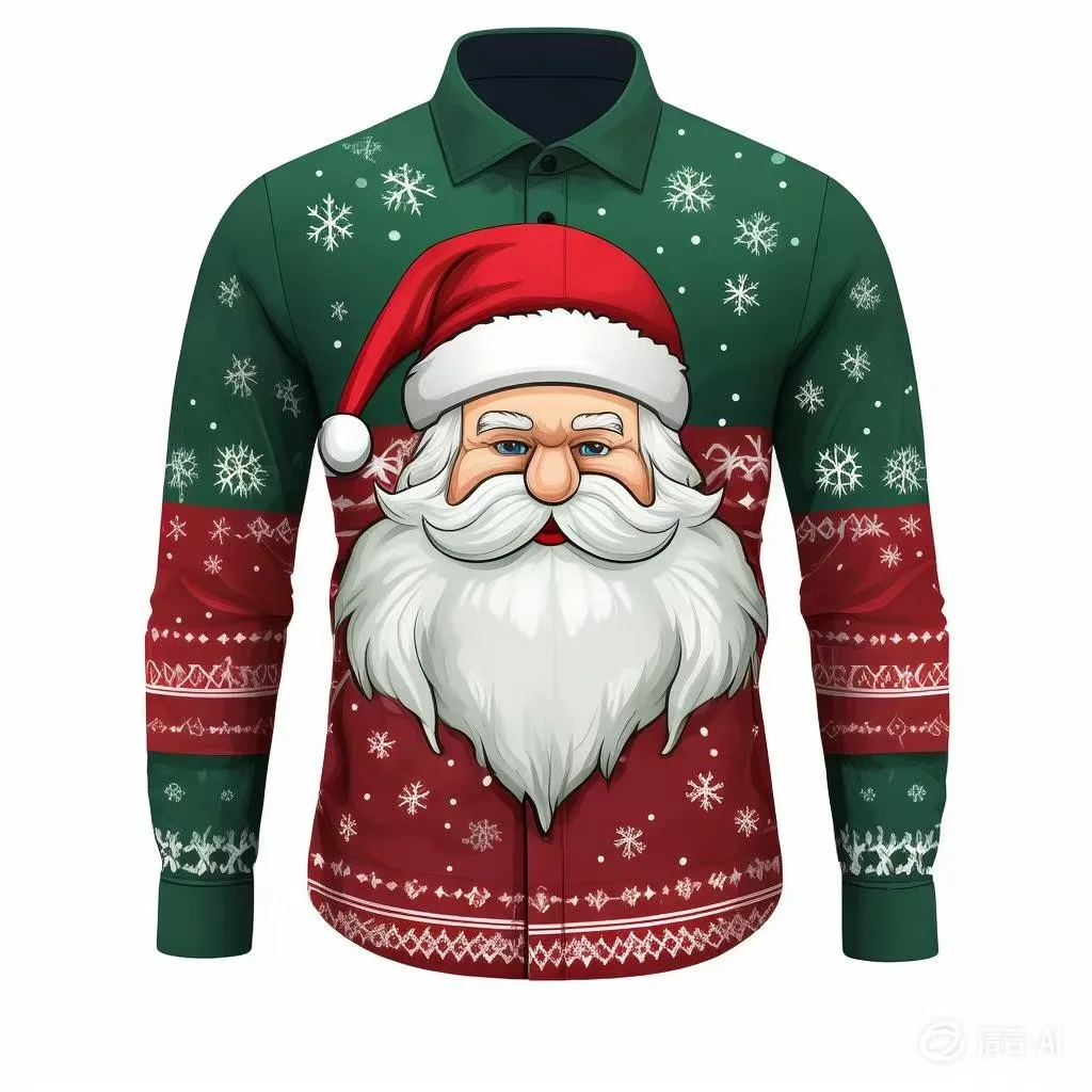 

2024 Hawaii Shirt Men's Social Santa Claus Senior Men's Fashion Casual Shirt Long Sleeve Top 3D Printed Pattern Hot Sale