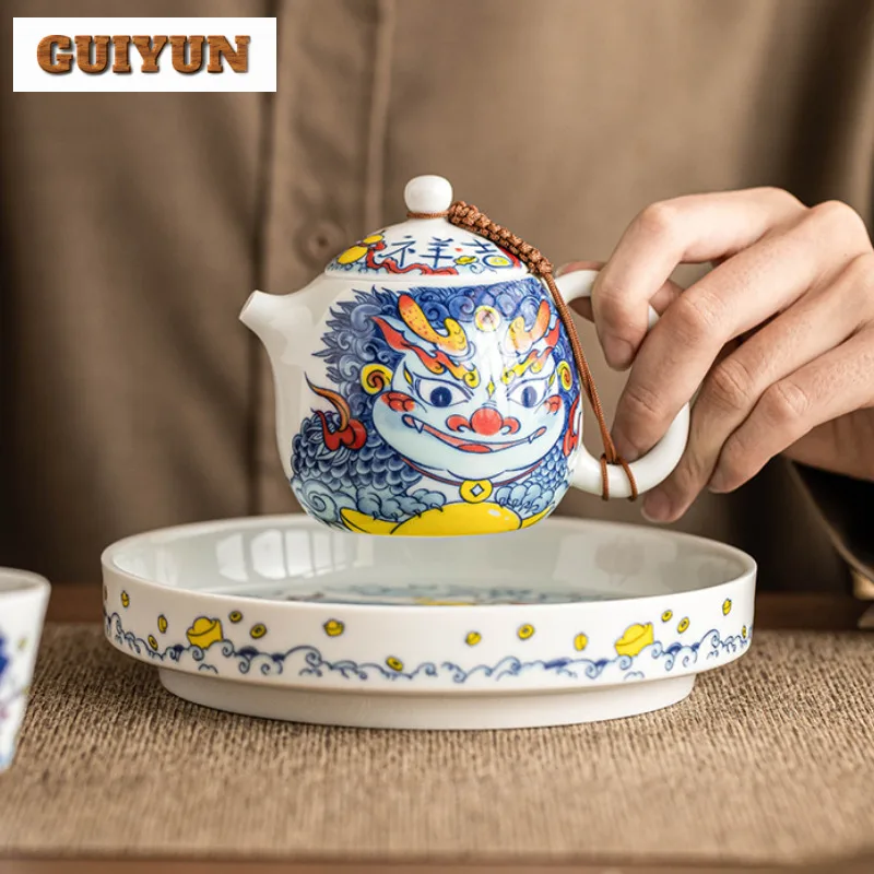 

Держатель для чайника Kirin Treasures, благоприятное яйцо дракона, чайник с тарелкой, традиционный стол для сухого заваривания, китайский поднос для чая, подарок