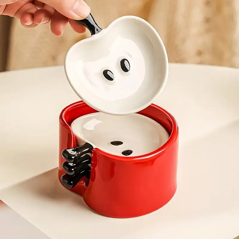 4pcsCeramic Apple Dish with Collector，Cute Apple Snack Plate，High-Value Exquisite Hot Pot Dipping Sauce Dish，Suitable for home