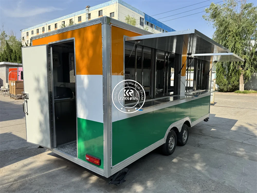 

Stainless Steel Comercial Fast Food Truck Custo0mized Size Cart Street Mobile Snack Kiosk Concession Cart Food Trailer