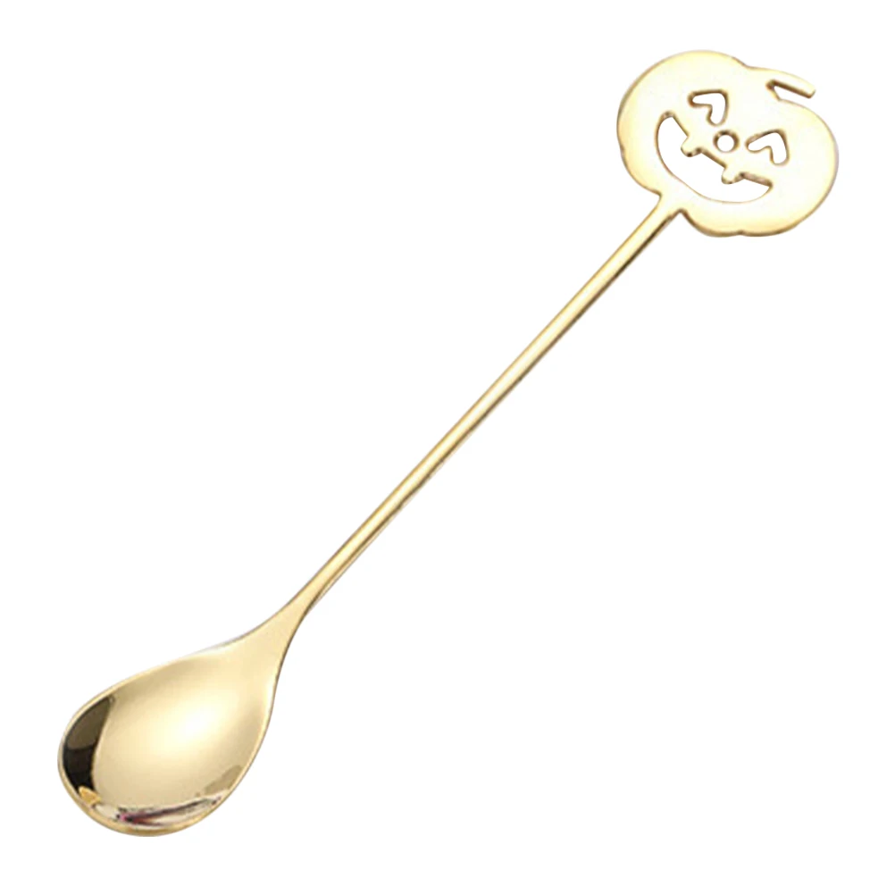 

Gold - Tone 304 Stainless Steel Dessert Spoon, Pumpkin Head Mixing/Coffee Stirrer for Halloween Parties and Daily Use