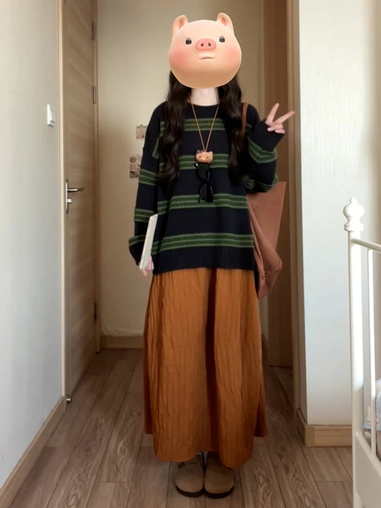 Maglione Pullover Rotondo da Donna, Top in Maglia Rinforzata, Abbigliamento Interno, Vestibilità Ampia, Comodo, Morbido, Maniche Lunghe, Autunno Inverno Nuovo...