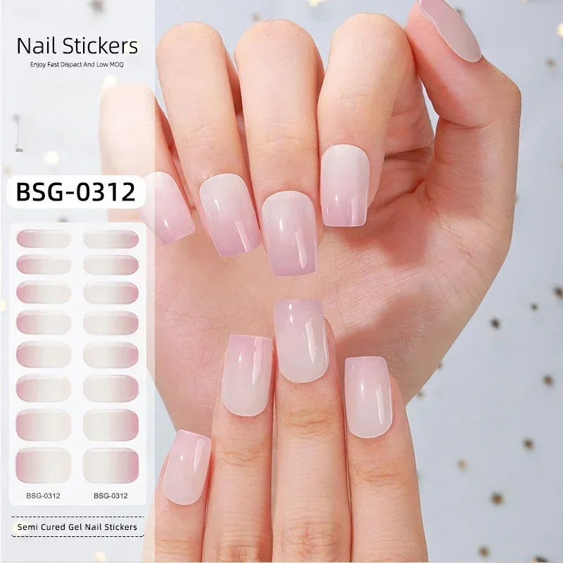 Farbverlauf rosa halb gehärtete Gel nagelst reifen Patch Slider Blumen Kleber Voll abdeckung Gel Nagel Stcikers UV-Lampe gehärtete Maniküre