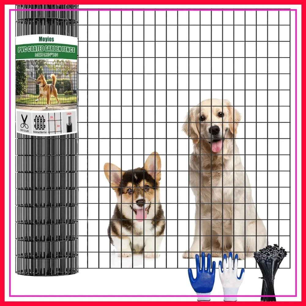 

48in x 25ft Welded Wire Mesh Fence, 2x3in 15GA Black PVC Coated Garden Fencing, Dog Barrier, Poultry Netting, Heavy-Duty Border Fencing