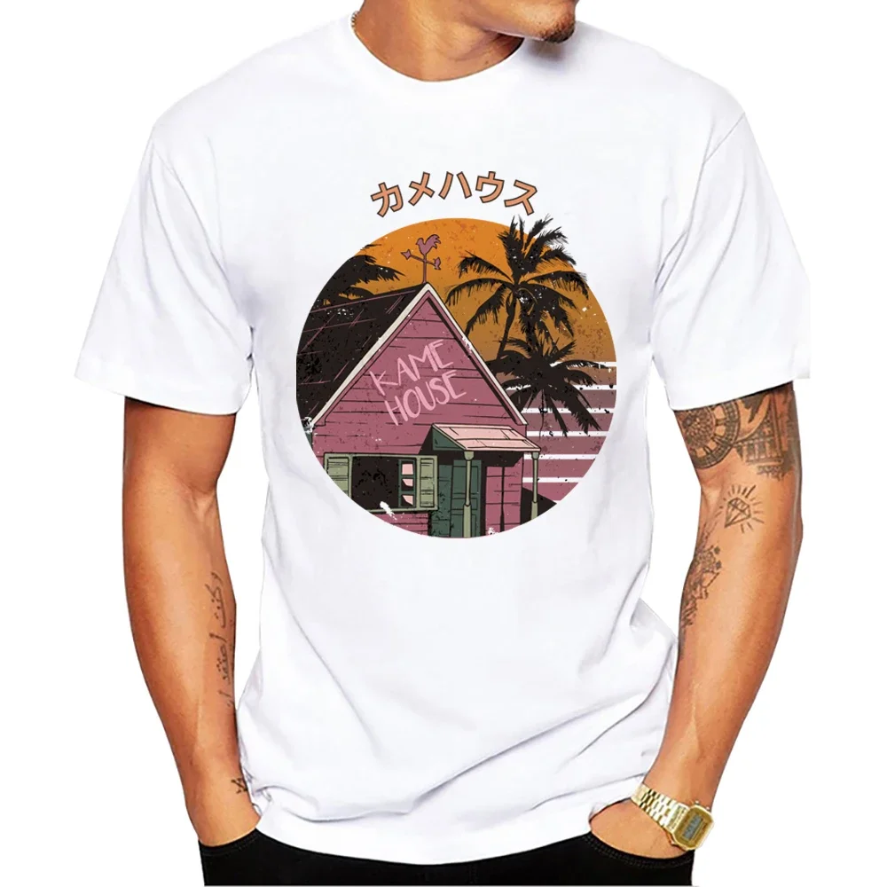 Vintage Kame House Print Men's T-Shirt Men Clothing O-Neck Short Sleeve Japanese Male Tops Hattori Hanzo Streetwear