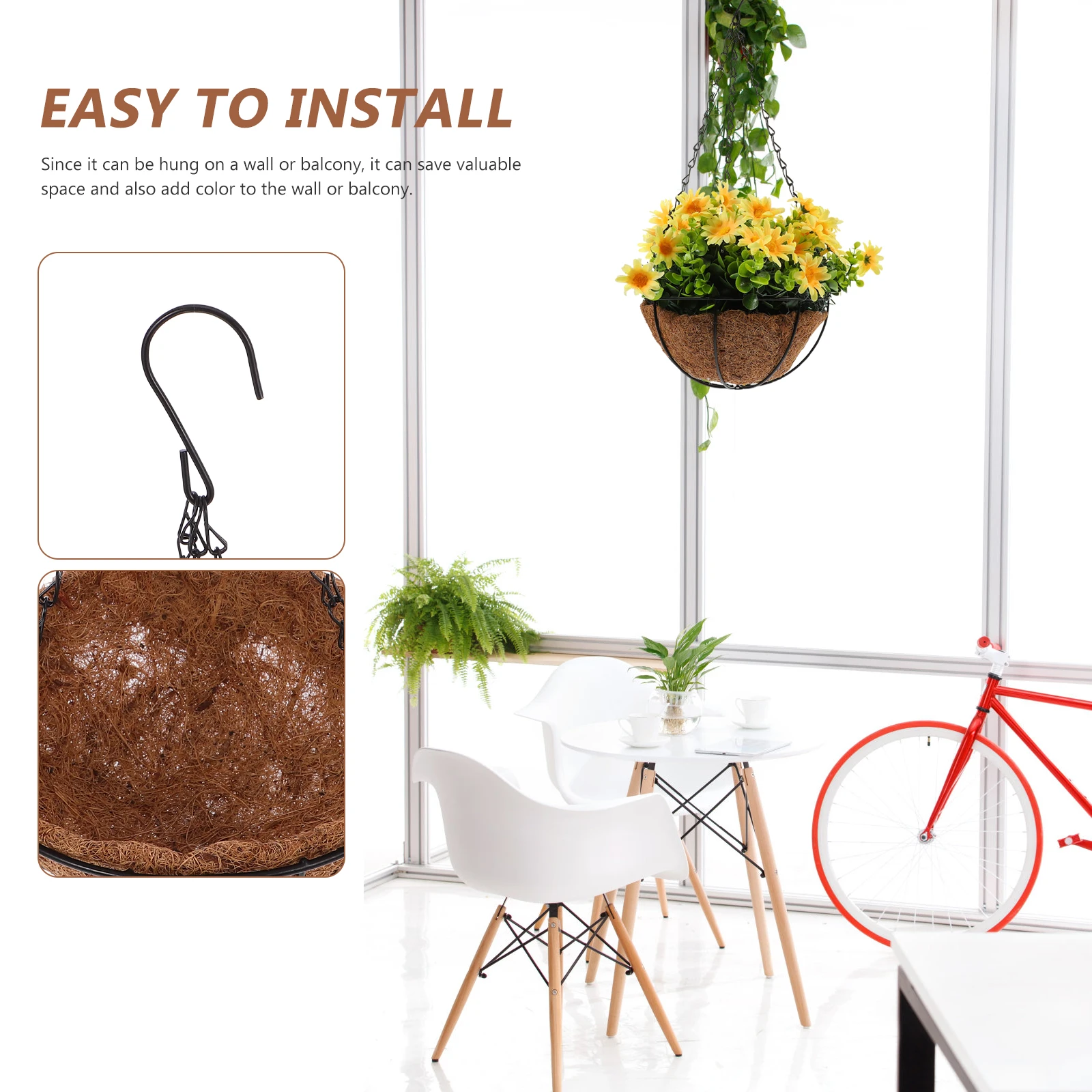 

8 Inch Coconut Palm Hanging Basket Flower Pot Flowerpot Planter Holder Decorate Home Decoration Balcony Decorative Exquisite
