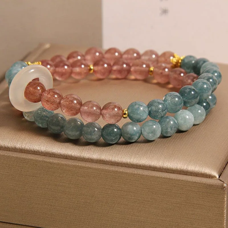 Double Loop Blue Jade Strawberry Bracelet - Chinese Western Fusion Jewelry