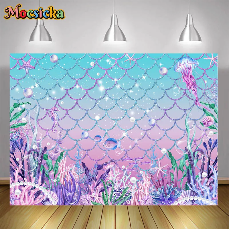Блестящий фон для фотосъемки принцессы с русалкой для новорожденных на первый день рождения, портретный фон для фотосъемки для девочек, декор на день рождения