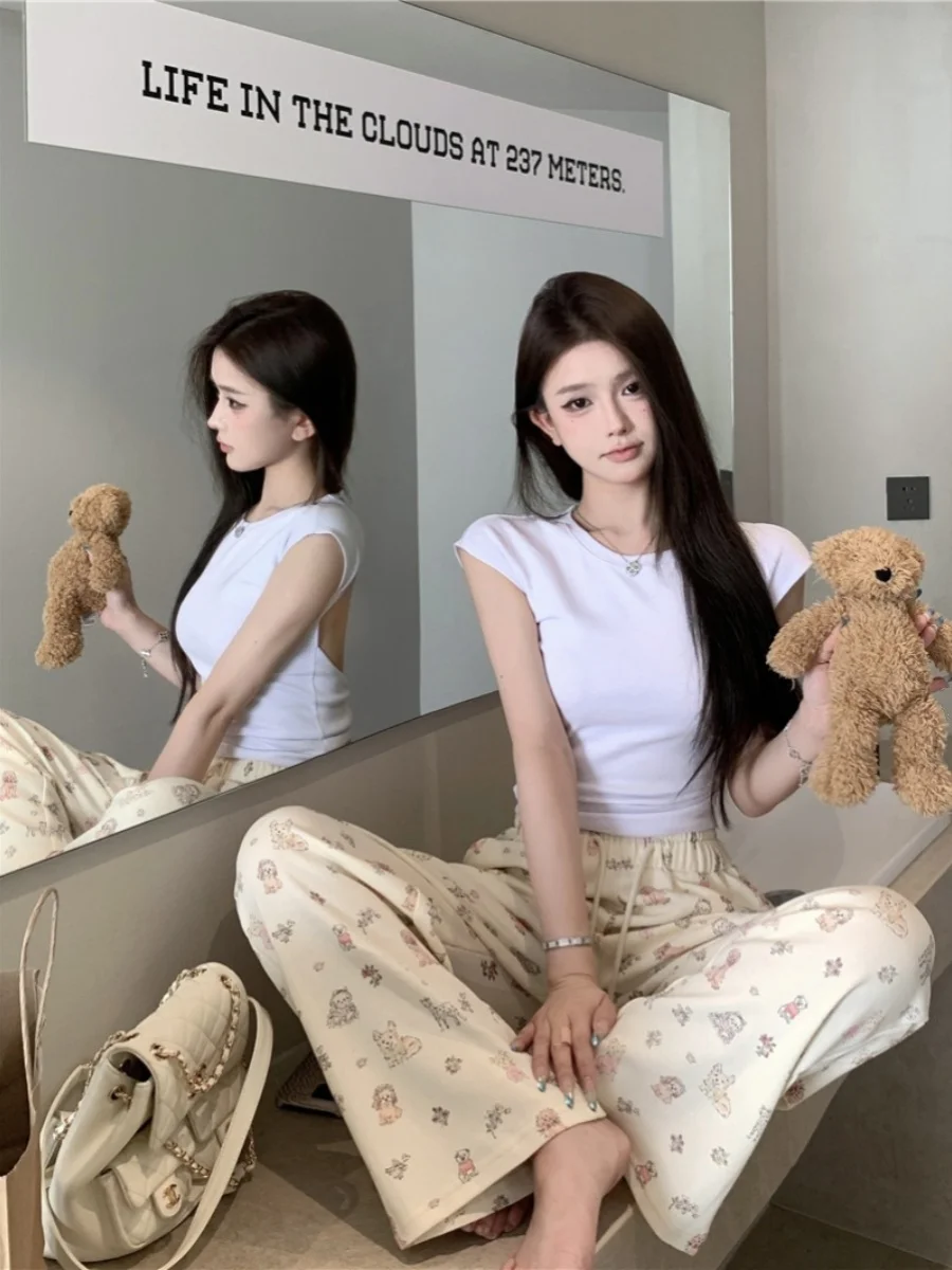 

Женские повседневные брюки с высокой талией и широкими штанинами, больших размеров, прямые, с эффектом похудения, с принтом собаки, на шнурке, в пол