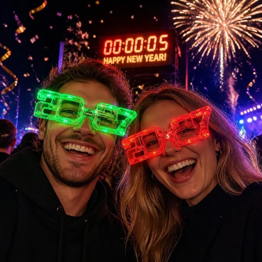 Funny New Year Glow Glasses Number Square Shape Light Up Glasses Lightweight Cool 2027 LED Glow Glasses New Year Decorations