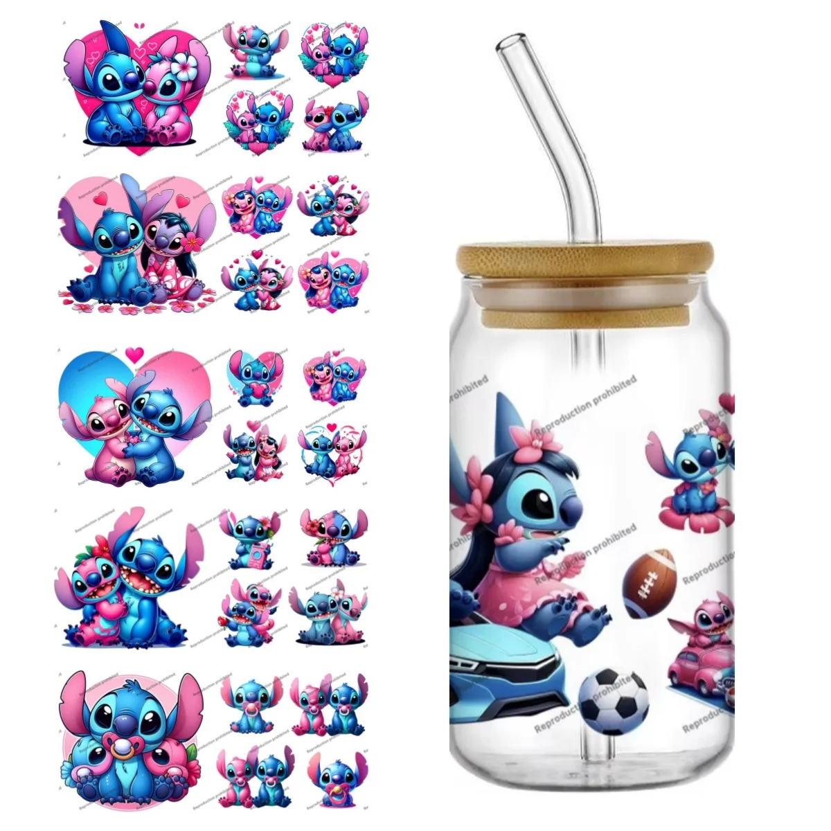 Funko beliebte Stitch wasserdichte DIY 3D-Transferaufkleber 16oz UV DTF Becherfolien für Libbey Gläser Heimdekoration