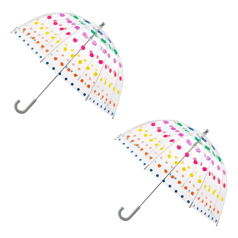 

2X Kid's Clear Bubble Umbrella Men's And Women's Children's Umbrellas Transparent Long Handle Fashion Umbrella