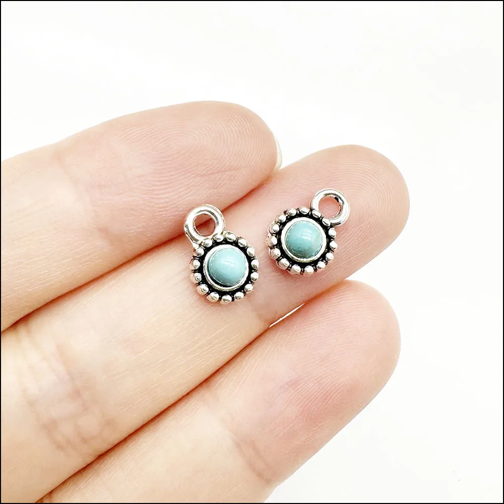 Star Cross Heart Pendants Antique Silver Color Turquoise Charms For Bracelets Charms Making Jewelry HCJBAB view 3