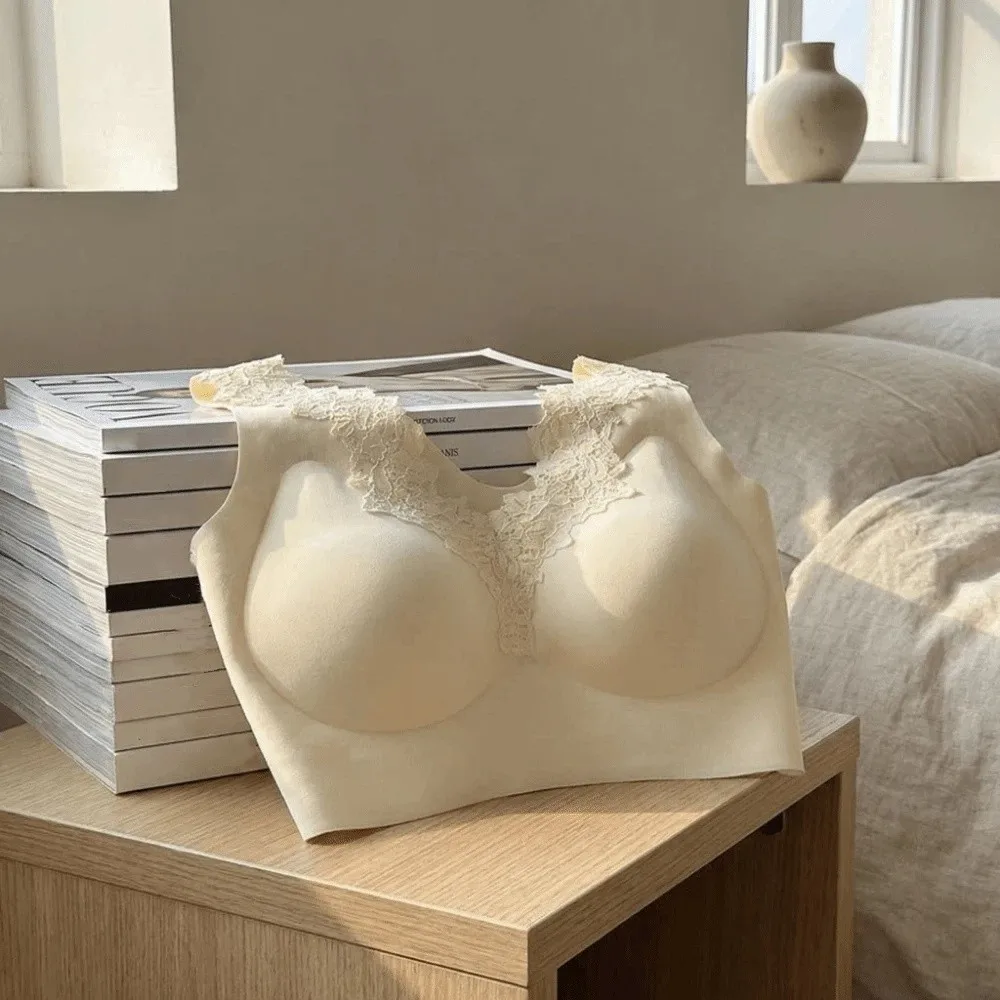 

Fashion Lace Seamless Bra Shockproof Beautiful Back Wireless Vest Bra Close-fitting Deep V Brassiere Lady