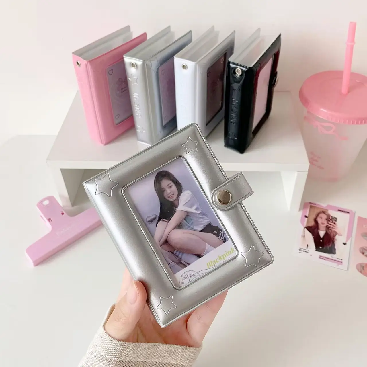 Photocard Holder Book, 3 Inch Mini Photo Card Binder For Star Chasing Collection Mirror Finish PU Surface Pattern