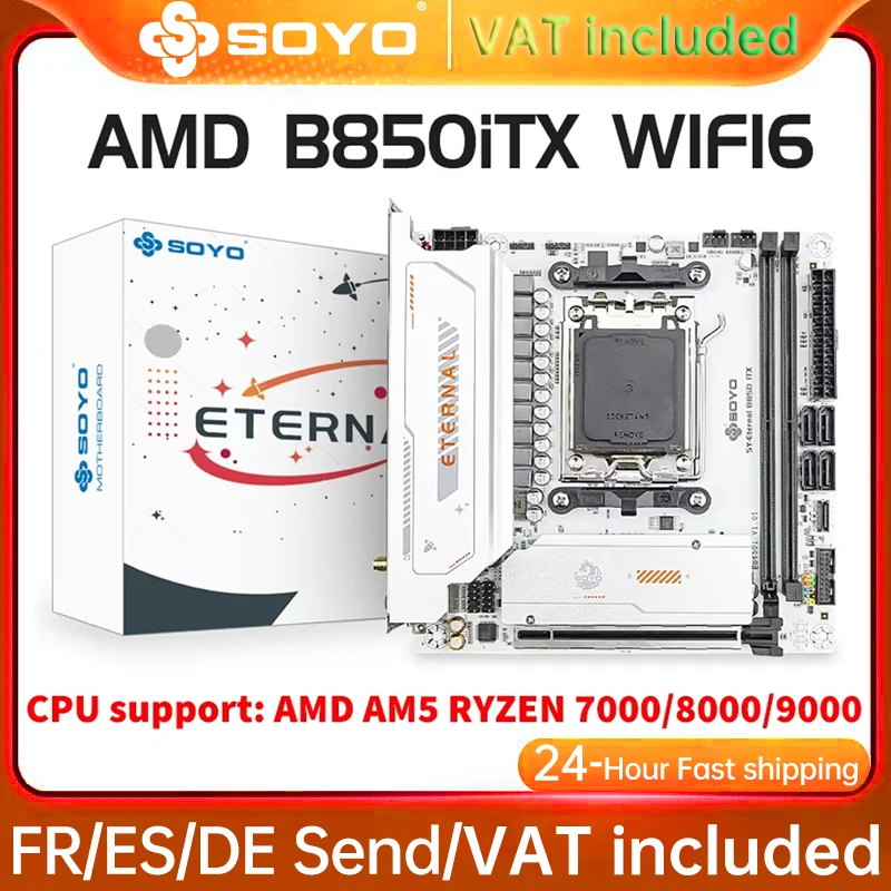 SOYO B850ITX AMD Motherboard AMD Ryzen AM5 DDR5 Unterstützt CPU 7000 8000 9000 Prozessoren PCIe5.0x16 PCIe4.0x4 M.2 ARGB WIFI6