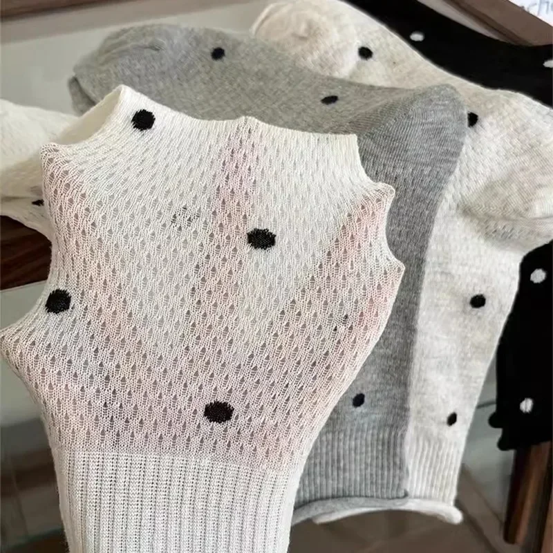 

Simple Dot Socks for Women Spring Summer Thin Dot Print Cotton Socks for Girls Cute Kawaii Black White Ruffle Mid Tube Sock