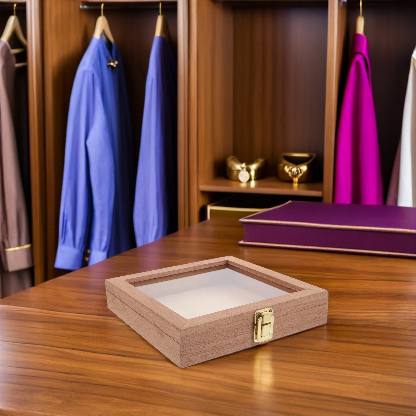 

Small Wood Storage Box Natural Sapele Rustic Square Display Case Jewelry Organizer Dry Flower Keepsake Transparent Lid Wooden