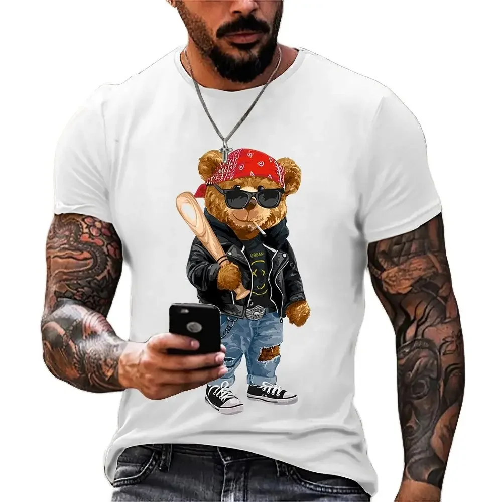 2024 Year 3D Teddy Bear Printing Men T Shirt CasualO-neck Short Sleeve Tops Summer Street TrendHip Hop Harajuku Oversized Tees